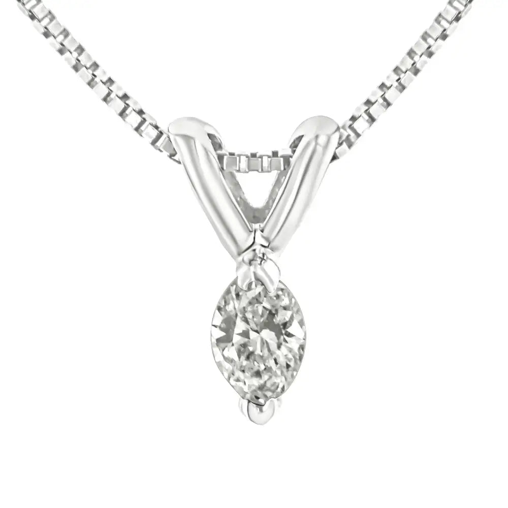 14k White Gold 1/10 Cttw Marquise Diamond Solitaire 18’’ Pendant Necklace (h-i Color Vs1 Clarity) - Fine Jewelry