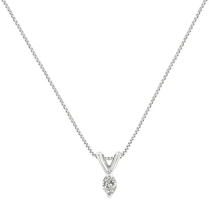 14k White Gold 1/10 Cttw Marquise Diamond Solitaire 18’’ Pendant Necklace (h-i Color Vs1 Clarity) - Fine Jewelry