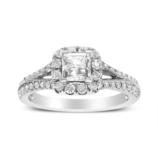 14k White Gold 1.15 Cttw Princess Diamond Center Engagement Ring with Split Shank (h-i Color I1-i2 Clarity) - Fine