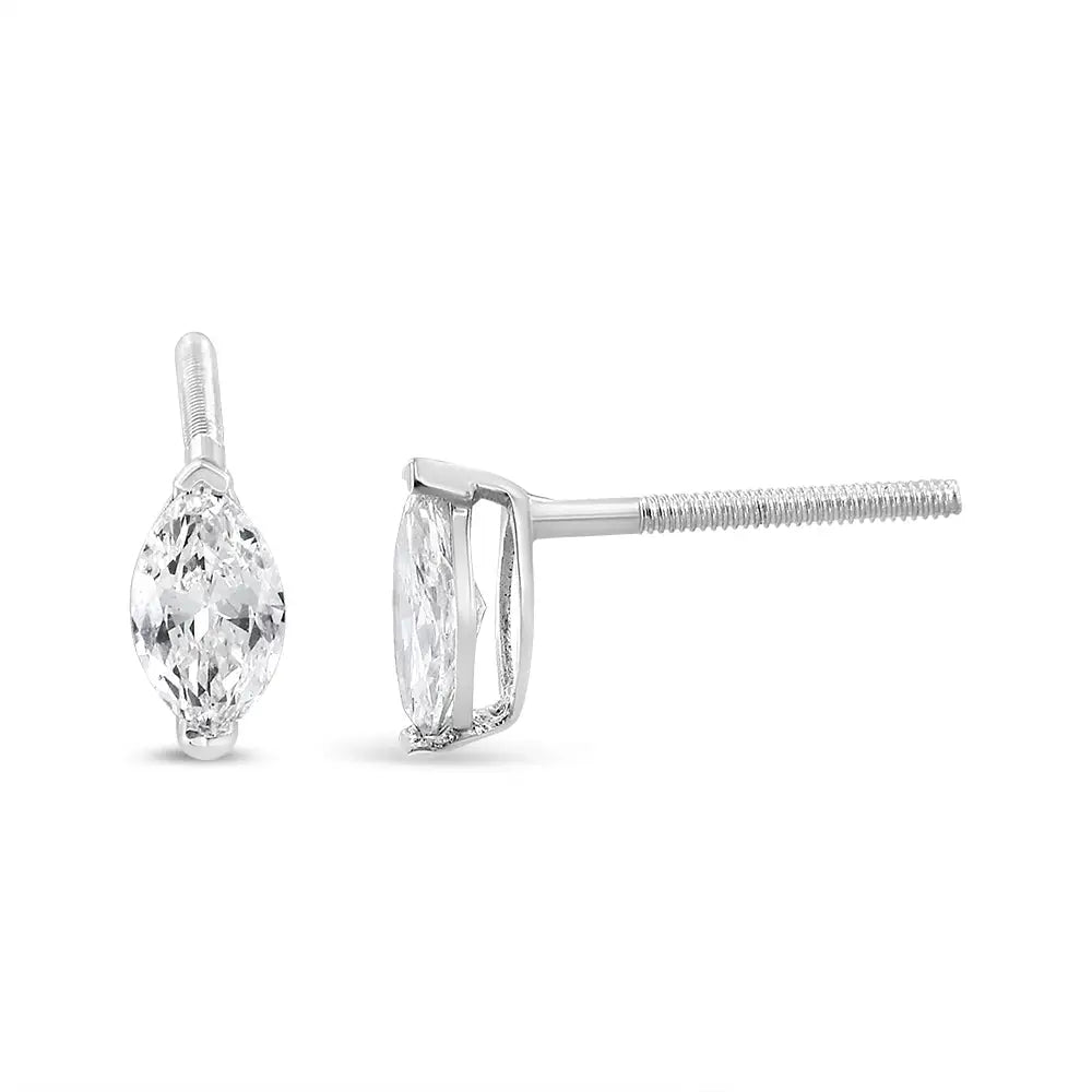 14k White Gold 1/2 Cttw 2 Prong Set Marquise Solitaire Lab Grown Diamond Stud Earrings (f-g Color Vs2-si1 Clarity)