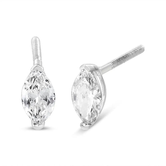 14k White Gold 1/2 Cttw 2 Prong Set Marquise Solitaire Lab Grown Diamond Stud Earrings (f-g Color Vs2-si1 Clarity)