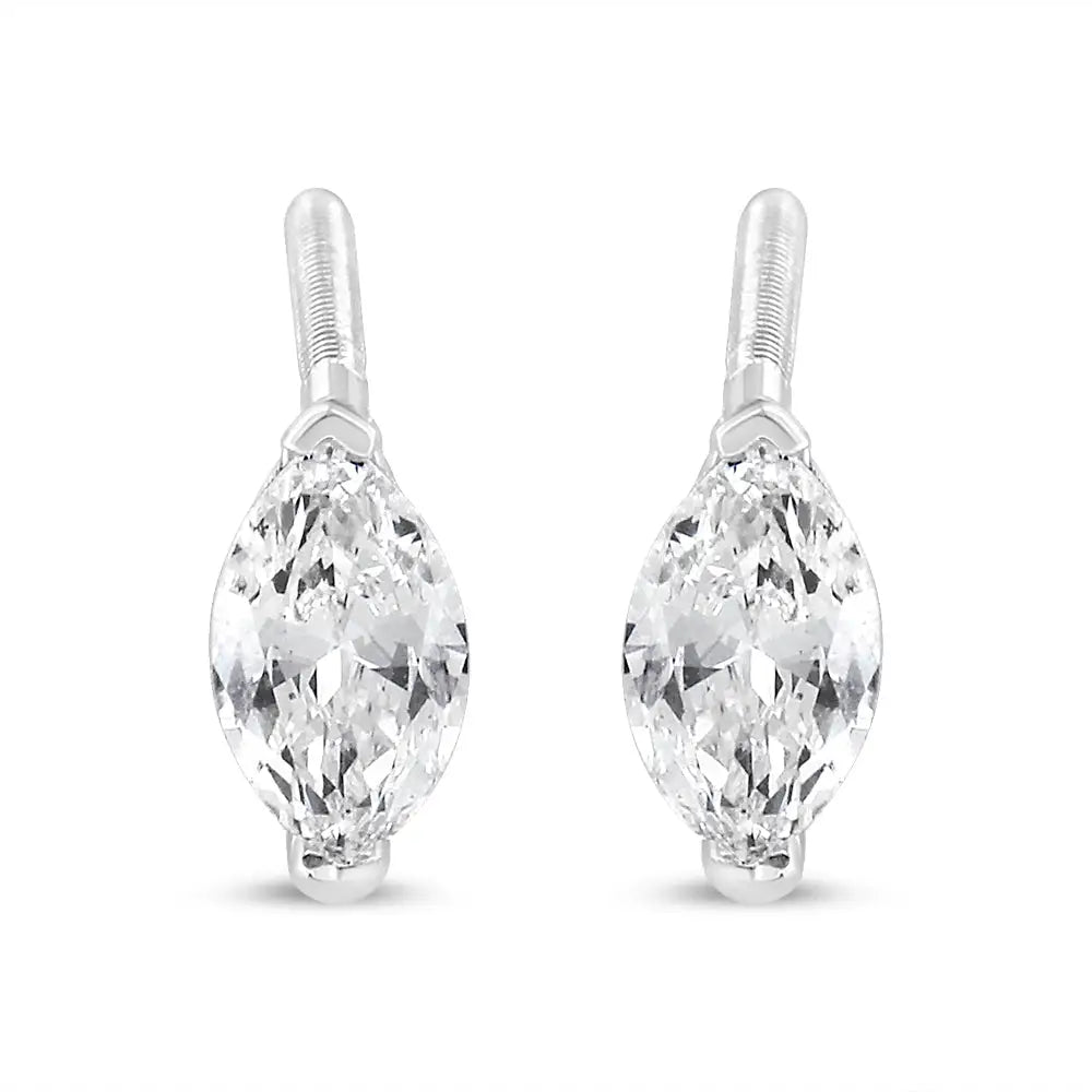 14k White Gold 1/2 Cttw 2 Prong Set Marquise Solitaire Lab Grown Diamond Stud Earrings (f-g Color Vs2-si1 Clarity)