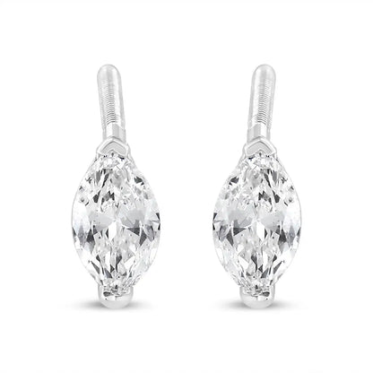 14k White Gold 1/2 Cttw 2 Prong Set Marquise Solitaire Lab Grown Diamond Stud Earrings (f-g Color Vs2-si1 Clarity)