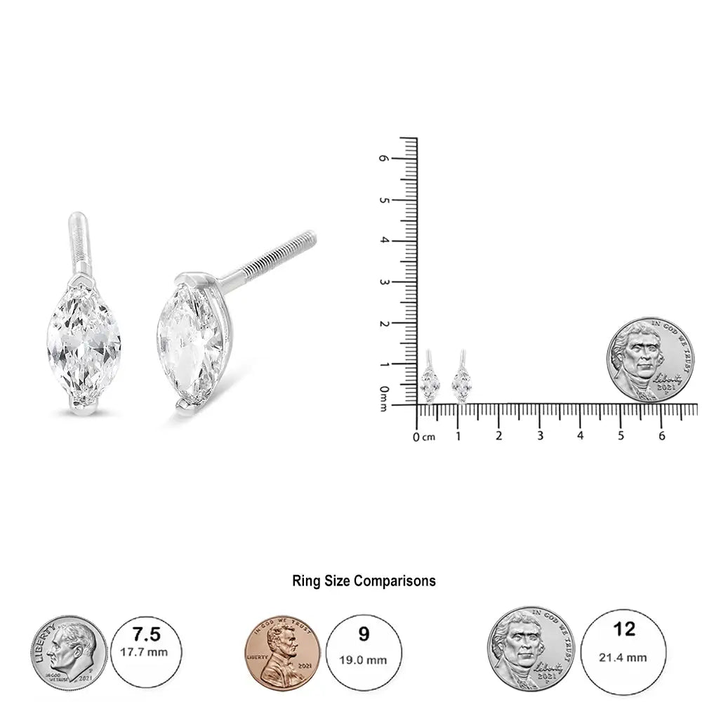 14k White Gold 1/2 Cttw 2 Prong Set Marquise Solitaire Lab Grown Diamond Stud Earrings (f-g Color Vs2-si1 Clarity)