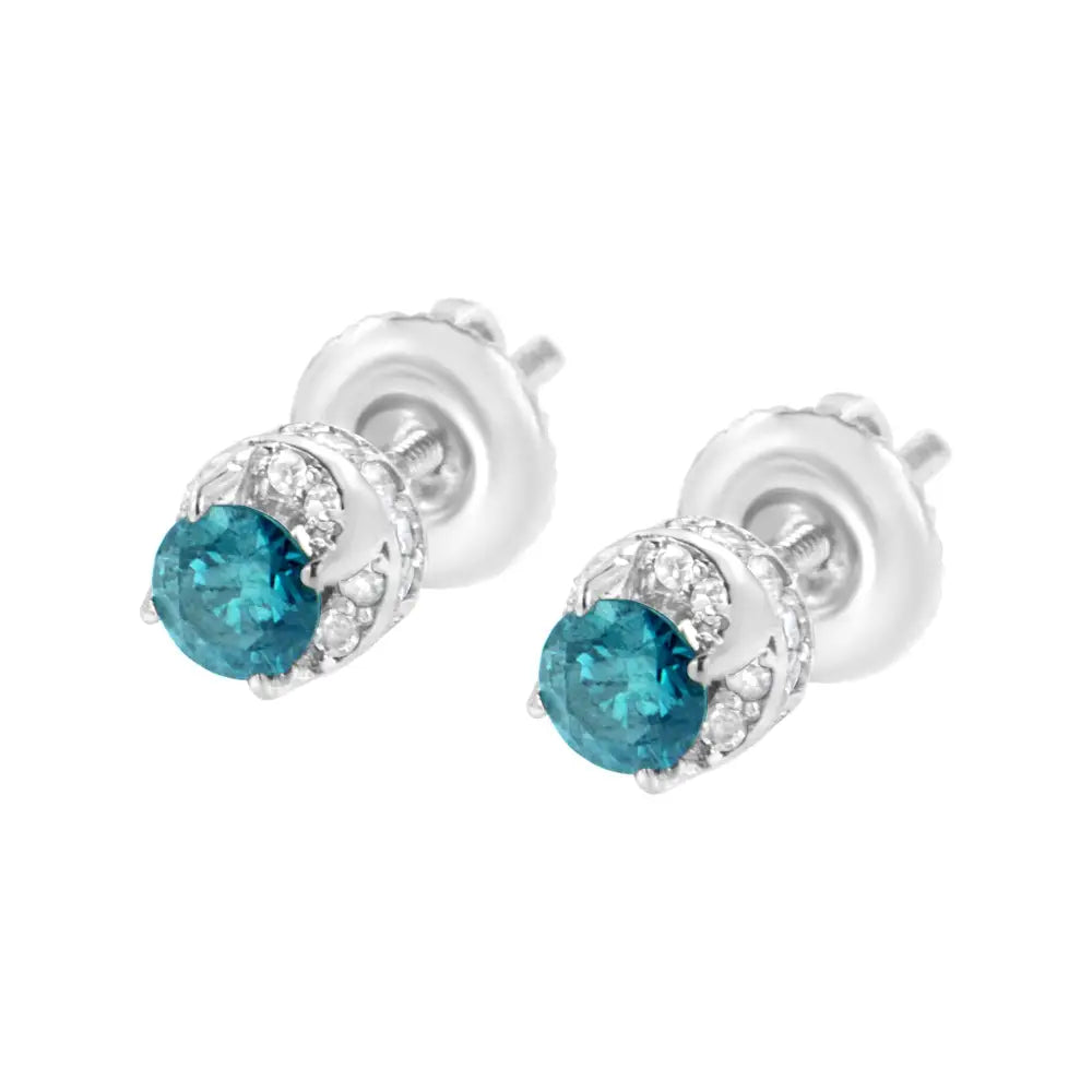 14k White Gold 1/2 Cttw and Treated Blue Round Diamond Earrings (i-j I2-i3) - Fine Jewelry us Direct