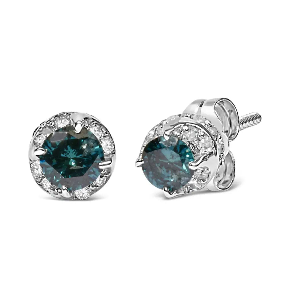 14k White Gold 1/2 Cttw and Treated Blue Round Diamond Earrings (i-j I2-i3) - Fine Jewelry us Direct