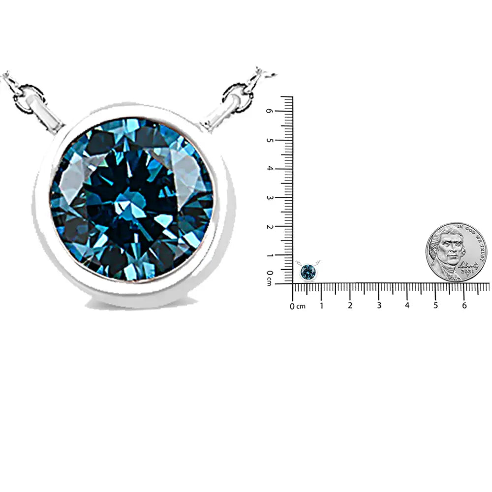 14k White Gold 1/2 Cttw Blue Lab Grown Diamond Modern Bezel-set Solitaire 16’’-18’’ Pendant Necklace (blue