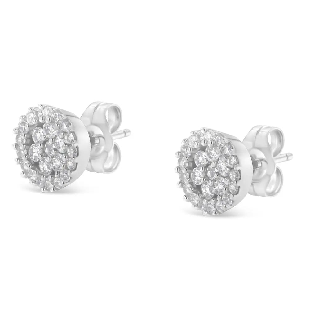 14k White Gold 1/2 Cttw Brilliant-cut Diamond Halo-style Cluster Round Button Stud Earrings (h-i Color I1-i2 Clarity)