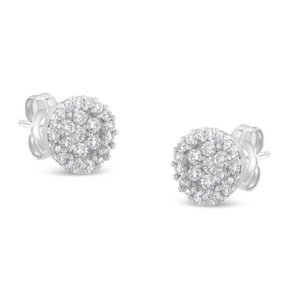 14k White Gold 1/2 Cttw Brilliant-cut Diamond Halo-style Cluster Round Button Stud Earrings (h-i Color I1-i2 Clarity)