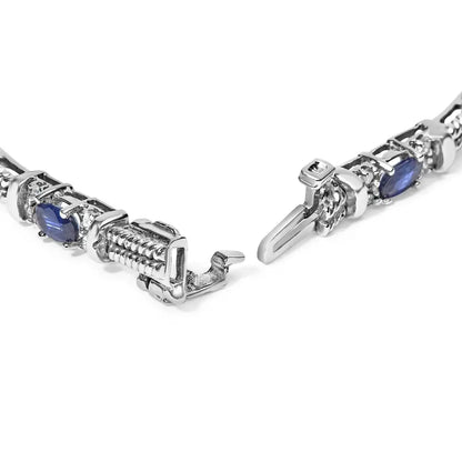 14k White Gold 1/2 Cttw Diamond & Oval Blue Sapphire Braided Link Bracelet (g-h Color Vs1-vs2 Clarity) - 7’’ Inches