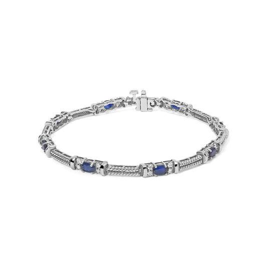 14k White Gold 1/2 Cttw Diamond & Oval Blue Sapphire Braided Link Bracelet (g-h Color Vs1-vs2 Clarity) - 7’’ Inches