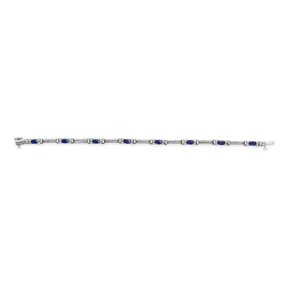 14k White Gold 1/2 Cttw Diamond & Oval Blue Sapphire Braided Link Bracelet (g-h Color Vs1-vs2 Clarity) - 7’’ Inches