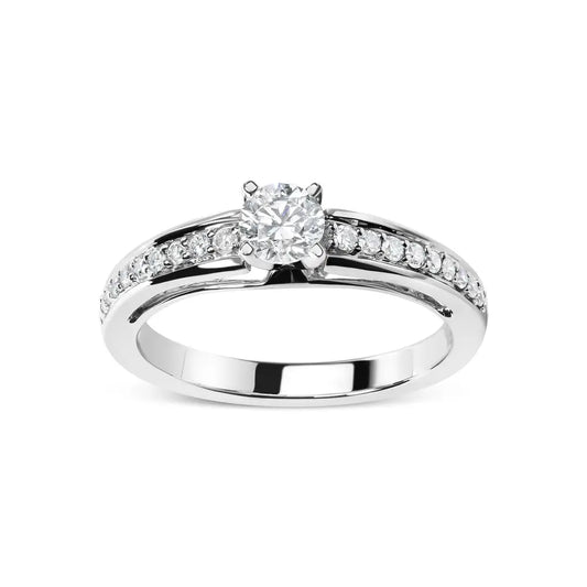 14k White Gold 1/2 Cttw Diamond Solitaire Pave Set Engagement Ring (g-h Color Vs2-si1 Clarity) - Size 7 - Fine Jewelry