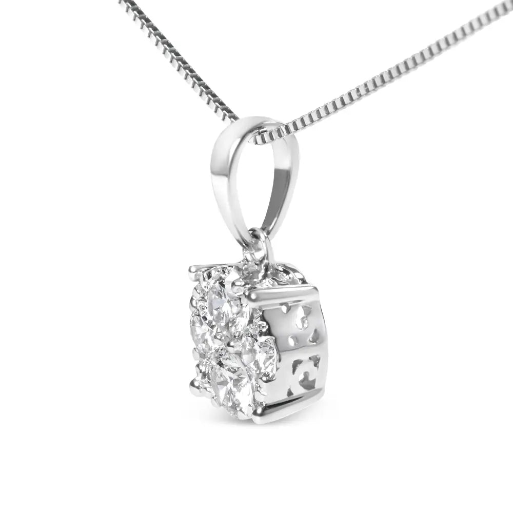 14k White Gold 1/2 Cttw Lab Grown Diamond Floral Cluster Pendant 18’’ Necklace (g-h Color Vs1-vs2 Clarity) - Fine