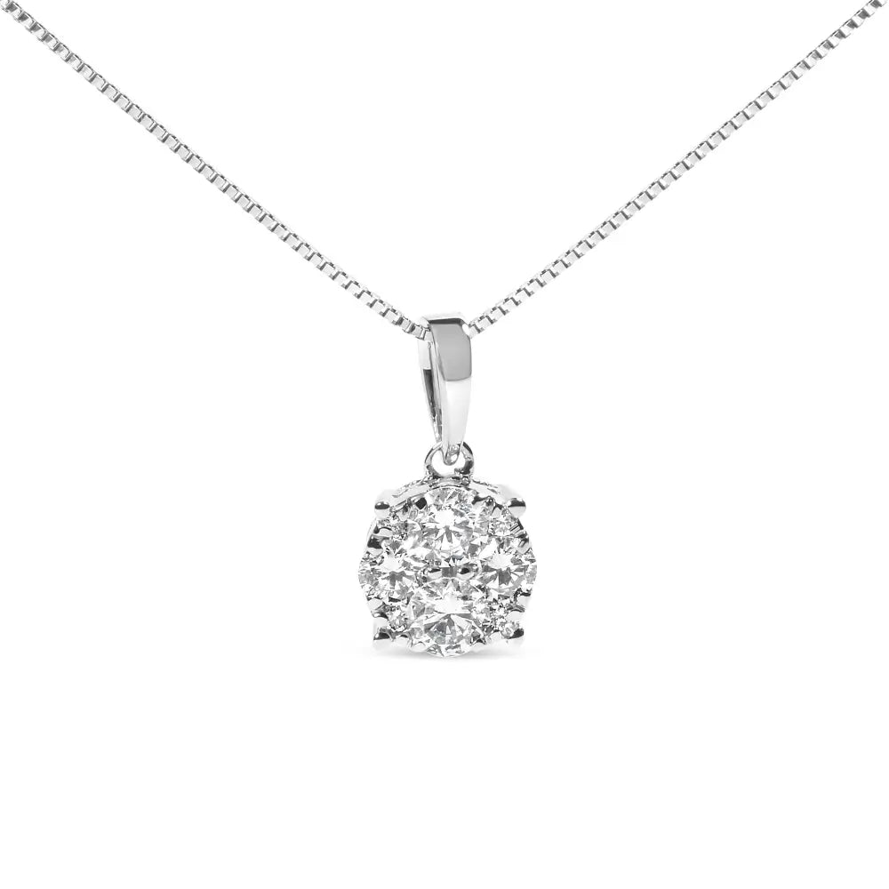 14k White Gold 1/2 Cttw Lab Grown Diamond Floral Cluster Pendant 18’’ Necklace (g-h Color Vs1-vs2 Clarity) - Fine