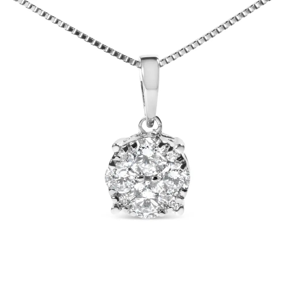 14k White Gold 1/2 Cttw Lab Grown Diamond Floral Cluster Pendant 18’’ Necklace (g-h Color Vs1-vs2 Clarity) - Fine