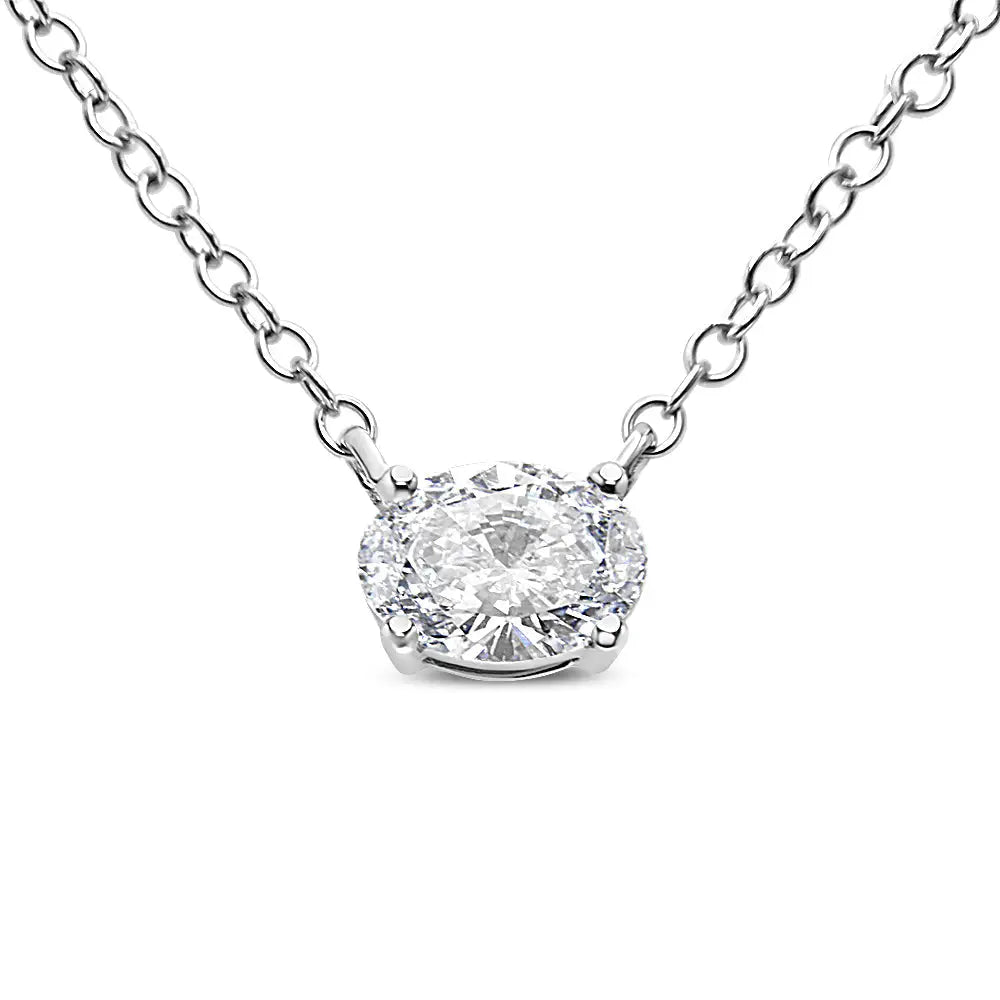 14k White Gold 1/2 Cttw Lab Grown Oval Shape Solitaire Diamond East West 18’’ Pendant Necklace (e-f Color Vs1-vs2