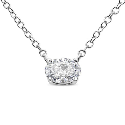 14k White Gold 1/2 Cttw Lab Grown Oval Shape Solitaire Diamond East West 18’’ Pendant Necklace (e-f Color Vs1-vs2