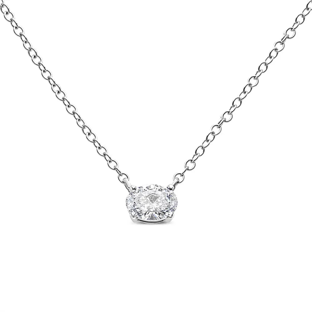 14k White Gold 1/2 Cttw Lab Grown Oval Shape Solitaire Diamond East West 18’’ Pendant Necklace (e-f Color Vs1-vs2