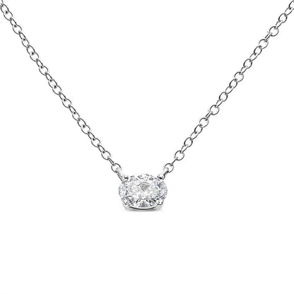 14k White Gold 1/2 Cttw Lab Grown Oval Shape Solitaire Diamond East West 18’’ Pendant Necklace (e-f Color Vs1-vs2