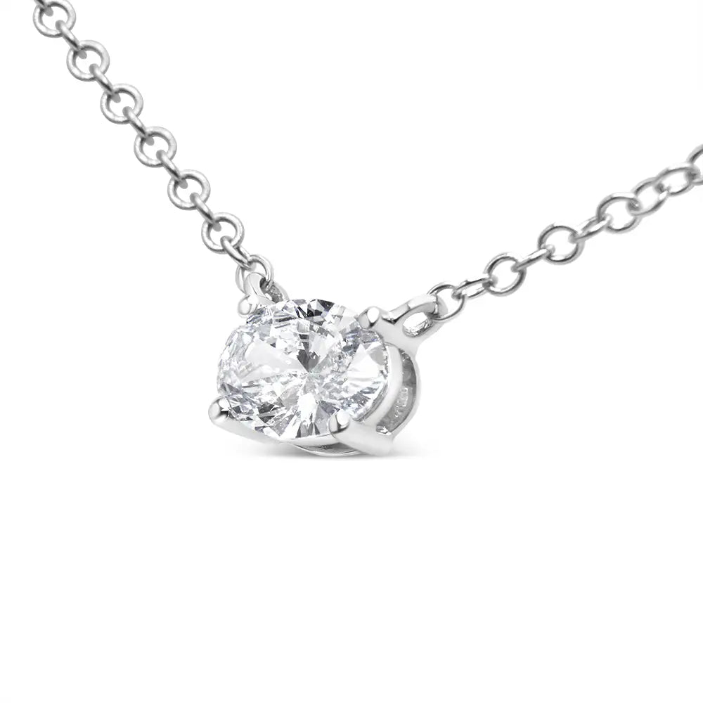 14k White Gold 1/2 Cttw Lab Grown Oval Shape Solitaire Diamond East West 18’’ Pendant Necklace (e-f Color Vs1-vs2