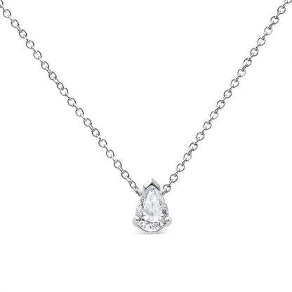 14k White Gold 1/2 Cttw Lab Grown Pear Shape Solitaire Diamond Pendent 18’’ Necklace (f-g Color Vs2-si1 Clarity)