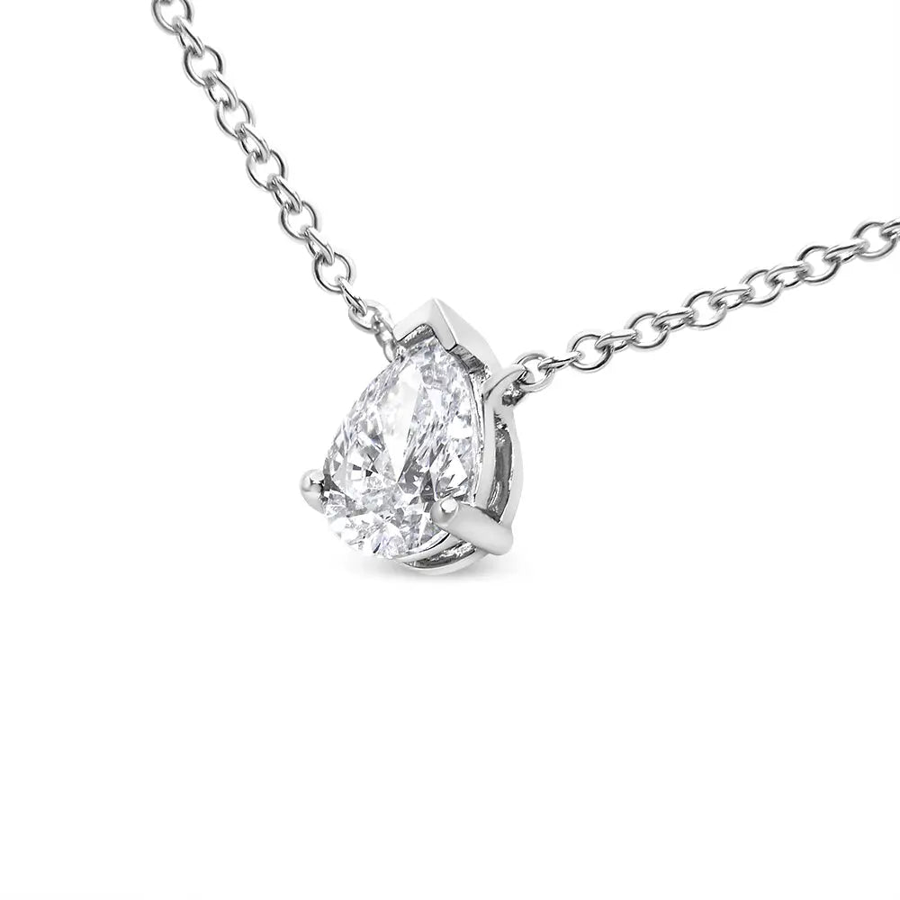 14k White Gold 1/2 Cttw Lab Grown Pear Shape Solitaire Diamond Pendent 18’’ Necklace (f-g Color Vs2-si1 Clarity)