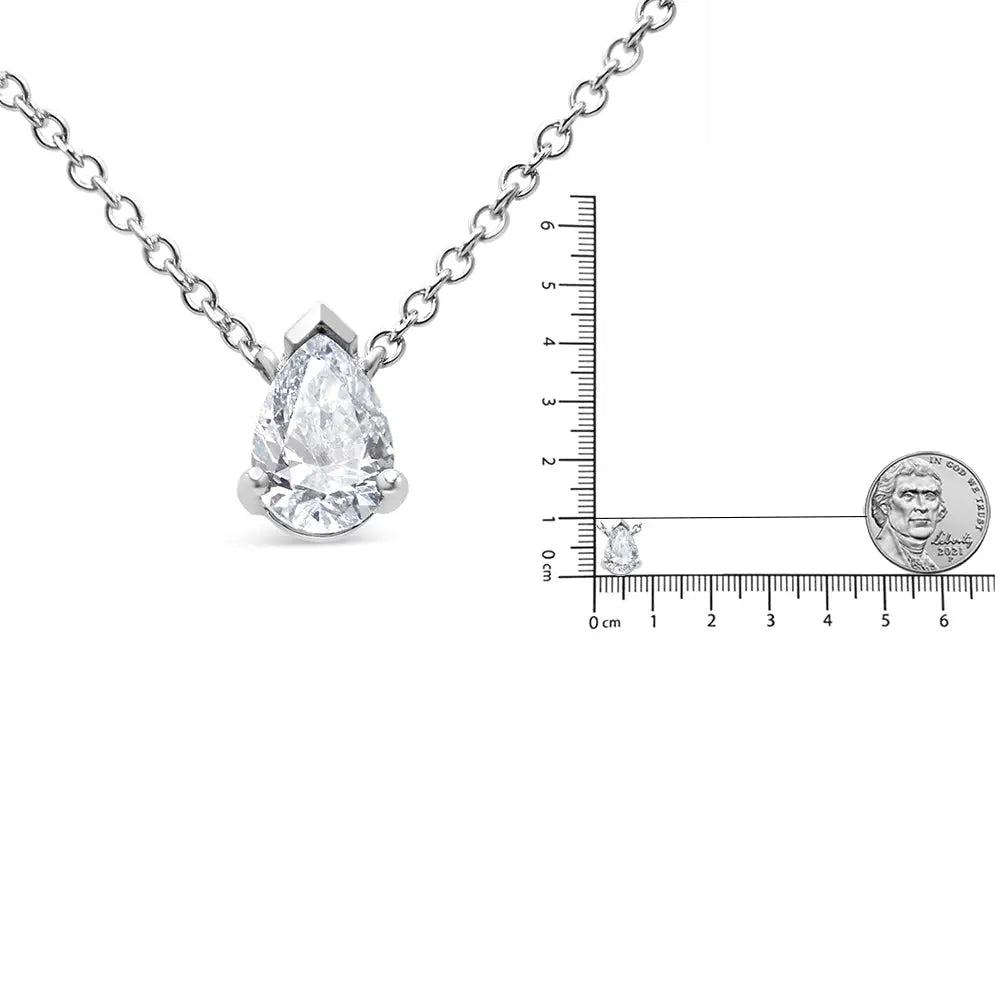 14k White Gold 1/2 Cttw Lab Grown Pear Shape Solitaire Diamond Pendent 18’’ Necklace (f-g Color Vs2-si1 Clarity)