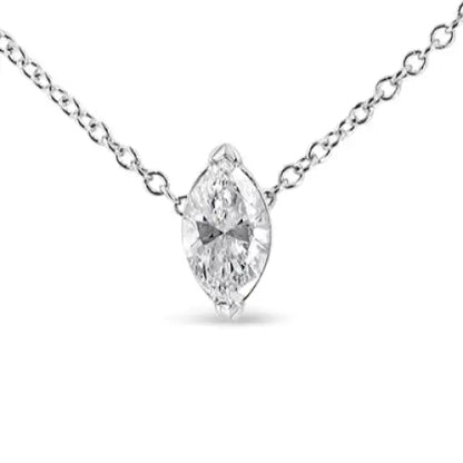 14k White Gold 1/2 Cttw Marquise Shape Lab Grown Diamond Solitaire Pendant Necklace (f-g Color Vs2-si1 Clarity) - Fine