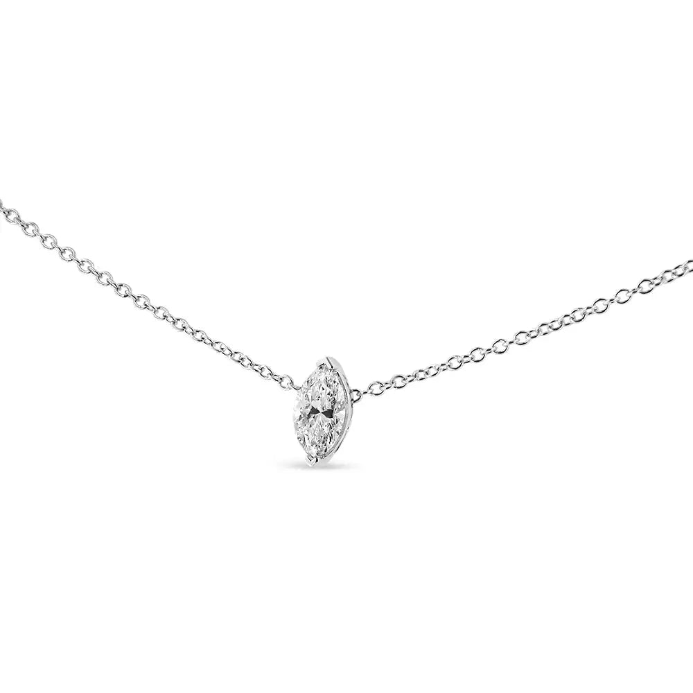 14k White Gold 1/2 Cttw Marquise Shape Lab Grown Diamond Solitaire Pendant Necklace (f-g Color Vs2-si1 Clarity) - Fine