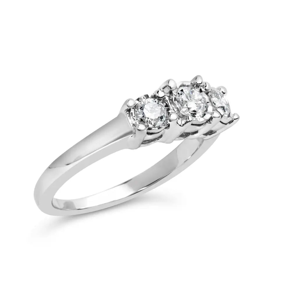 14k White Gold 1/2 Cttw Miracle Set Round Lab Grown Diamond Three Stone Illusion Plate Ring (f-g Color Vs1-vs2 Clarity)