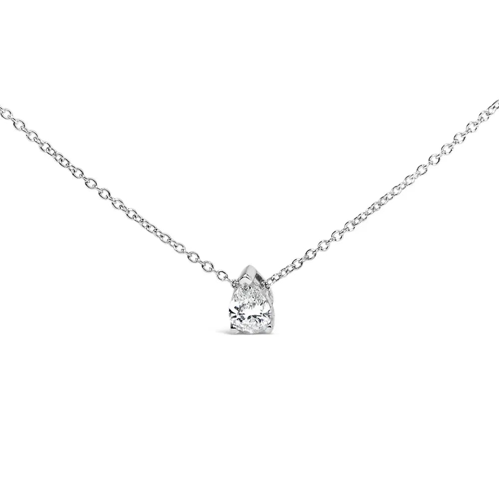 14k White Gold 1/2 Cttw Pear Shape Lab-grown Diamond 3-prong Solitaire Pendant Necklace 18 Inch (f-g Color Vs2-si1