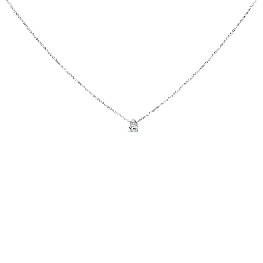 14k White Gold 1/2 Cttw Pear Shape Lab-grown Diamond 3-prong Solitaire Pendant Necklace 18 Inch (f-g Color Vs2-si1