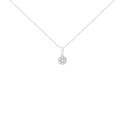 14k White Gold 1/2 Cttw Prong Set Round-cut Diamond 7 Stone Floral Cluster 18’’ Pendant Necklace (h-i Color I1-i2