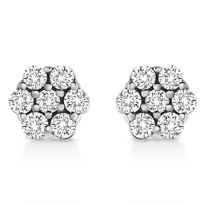 14k White Gold 1/2 Cttw Prong Set Round-cut Diamond Flower Stud Earring (h-i Color I1-i2 Clarity) - Fine Jewelry