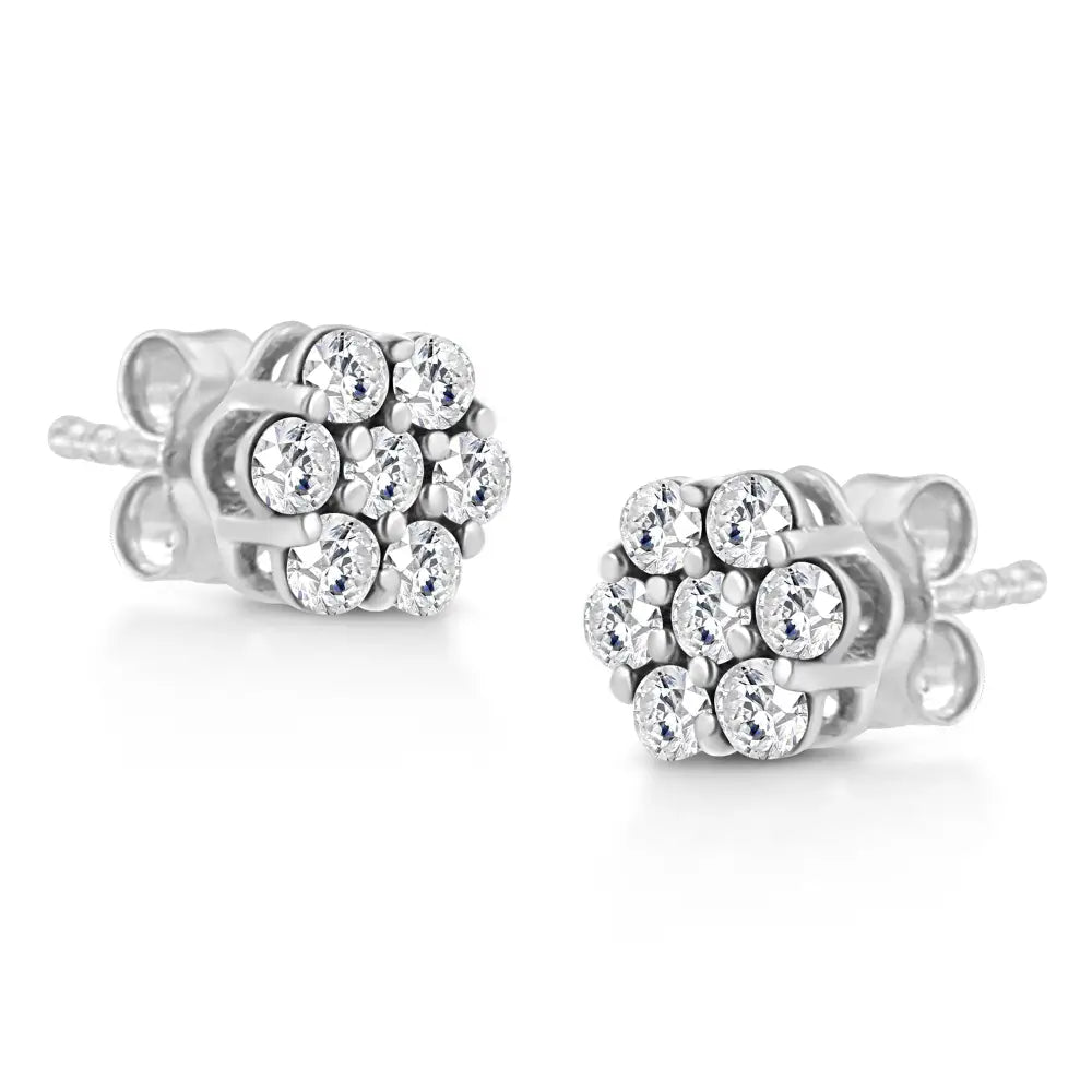 14k White Gold 1/2 Cttw Prong Set Round-cut Diamond Flower Stud Earring (h-i Color I1-i2 Clarity) - Fine Jewelry