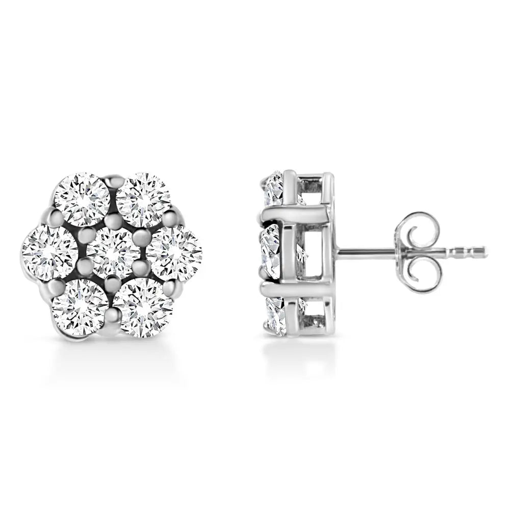 14k White Gold 1/2 Cttw Prong Set Round-cut Diamond Flower Stud Earring (h-i Color I1-i2 Clarity) - Fine Jewelry