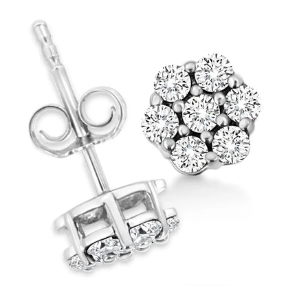 14k White Gold 1/2 Cttw Prong Set Round-cut Diamond Flower Stud Earring (h-i Color I1-i2 Clarity) - Fine Jewelry