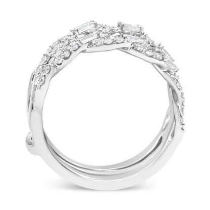 14k White Gold 1/2 Cttw Round & Baguette Diamond Enhancer Wrap Ring Guard (I-j Color I1-i2 Clarity) - Fine Jewelry