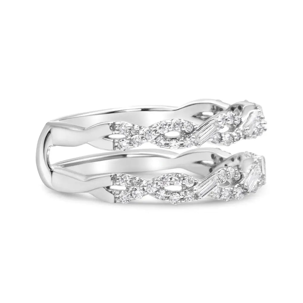 14k White Gold 1/2 Cttw Round & Baguette Diamond Enhancer Wrap Ring Guard (I-j Color I1-i2 Clarity) - Fine Jewelry