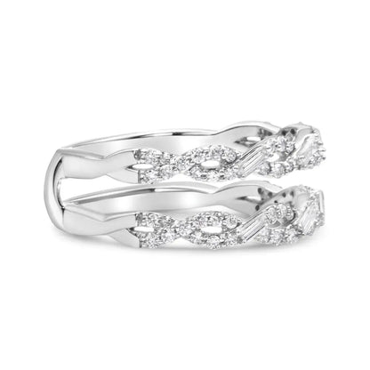 14k White Gold 1/2 Cttw Round & Baguette Diamond Enhancer Wrap Ring Guard (I-j Color I1-i2 Clarity) - Fine Jewelry