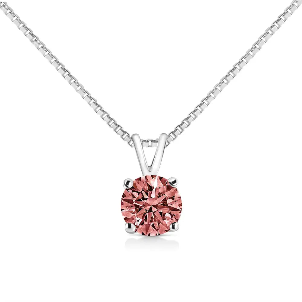 14k White Gold 1/2 Cttw Round Brilliant Cut Lab Grown Diamond 4 Prong Solitaire Pendant Necklace - Fine Jewelry