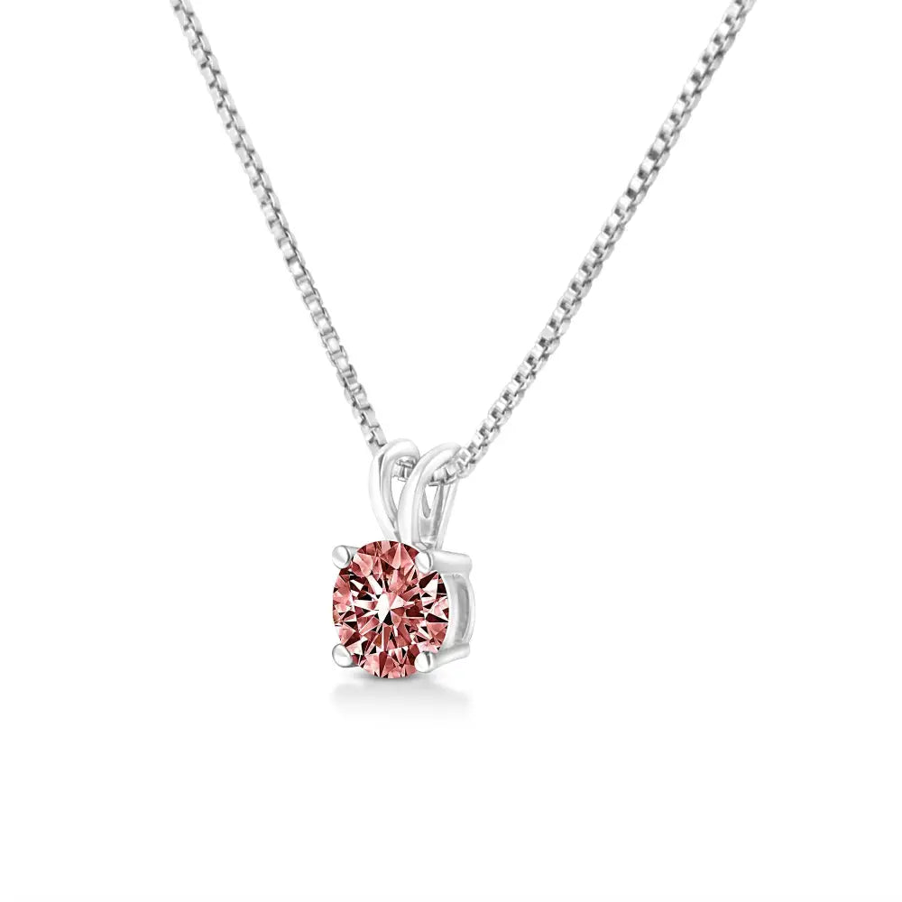 14k White Gold 1/2 Cttw Round Brilliant Cut Lab Grown Diamond 4 Prong Solitaire Pendant Necklace - Fine Jewelry