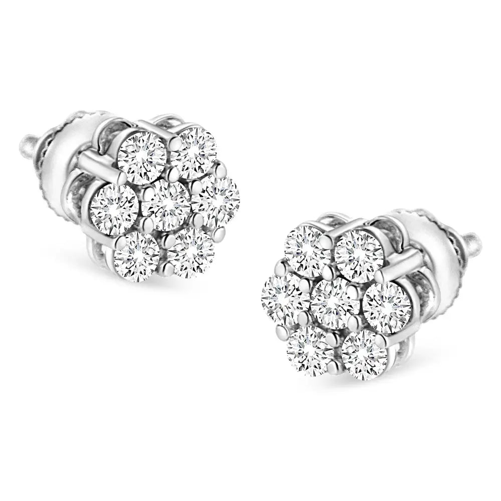 14k White Gold 1/2 Cttw Round-cut Diamond Floral Stud Earrings (i-j Color Si2-i1 Clarity) - Fine Jewelry us Direct