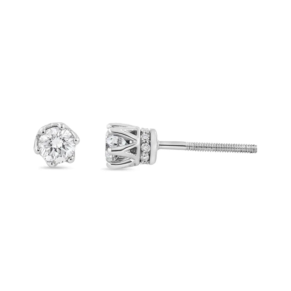 14k White Gold 1/2 Cttw Round Diamond 6 Prong Crown Stud Earrings (i-j Color I1-i2 Clarity) - Fine Jewelry us Direct