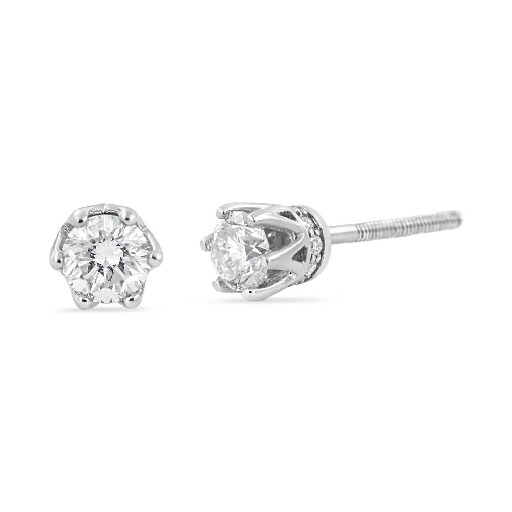 14k White Gold 1/2 Cttw Round Diamond 6 Prong Crown Stud Earrings (i-j Color I1-i2 Clarity) - Fine Jewelry us Direct