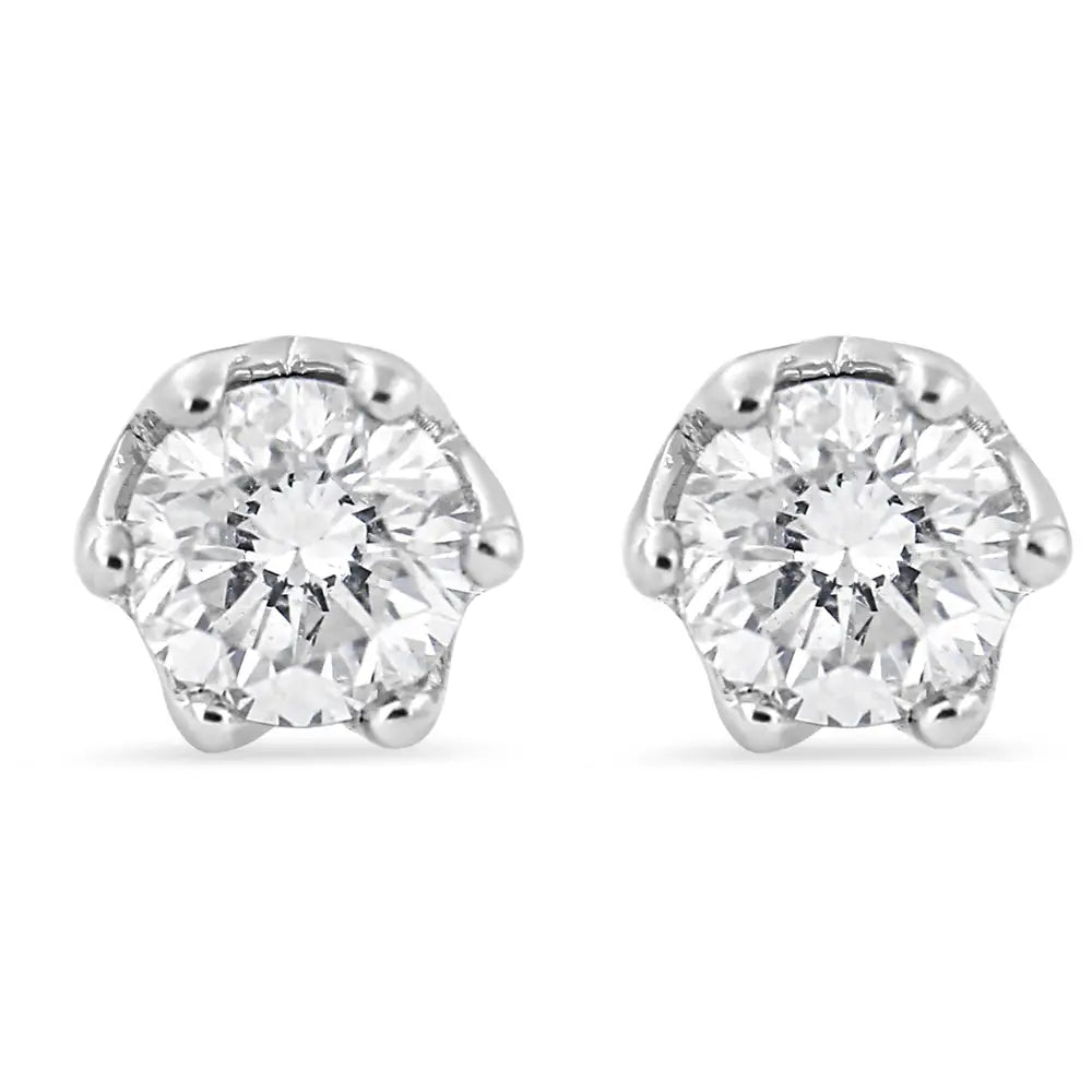 14k White Gold 1/2 Cttw Round Diamond 6 Prong Crown Stud Earrings (i-j Color I1-i2 Clarity) - Fine Jewelry us Direct