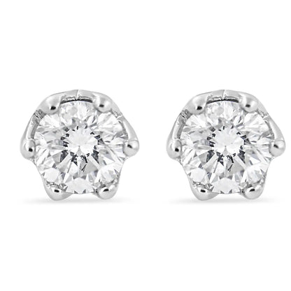 14k White Gold 1/2 Cttw Round Diamond 6 Prong Crown Stud Earrings (i-j Color I1-i2 Clarity) - Fine Jewelry us Direct