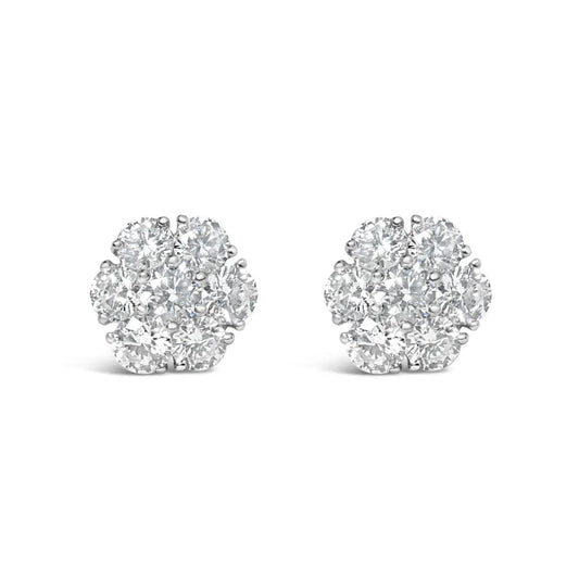 14k White Gold 1 3/4 Cttw Lab Grown Diamond Floral Cluster Composite Stud Earrings (g-h Color Vs2-si1 Clarity) - Fine