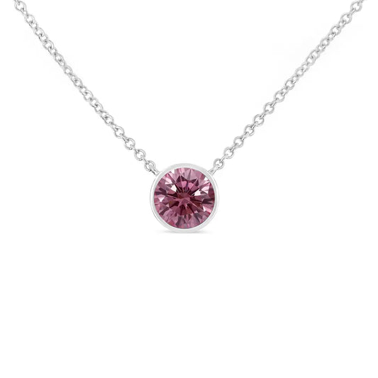 14k White Gold 1/3 Cttw Bezel Set Treated Pink Diamond Solitaire 18’’ Pendant Necklace (pink Color Vs1-vs2 Clarity)